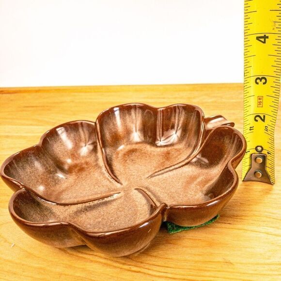 VTG Frankoma Plainsman Brown Satin Four Leaf Clover Ceramic Candy Dish - Picture 7 of 7